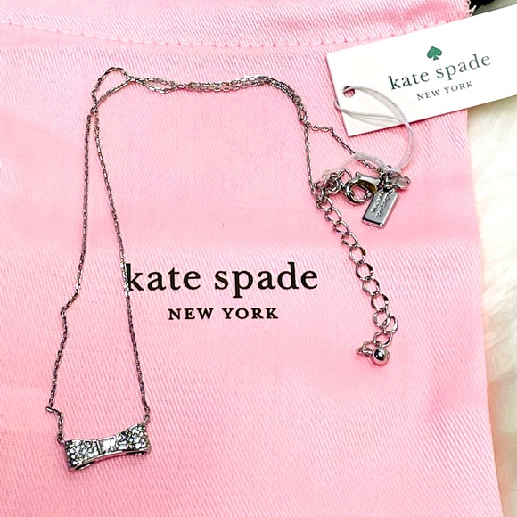 NWT Kate Spade Ready Set Bow Pave mini pendant Silver necklace. - Picture 3 of 9